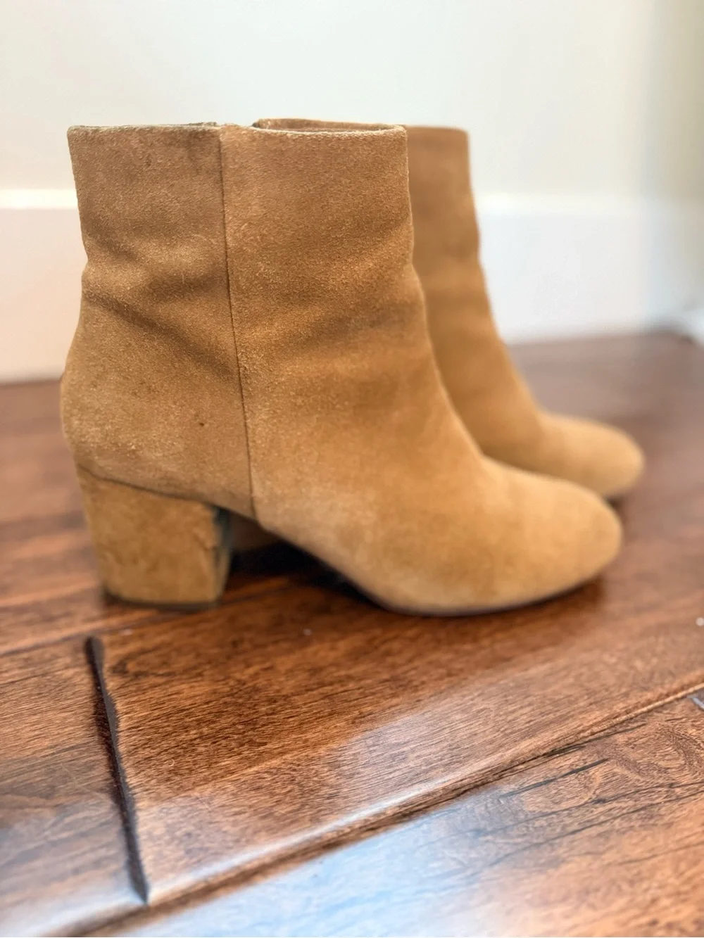 Splendid Tan Suede Ankle Boots Block Heel Side Zip Booties